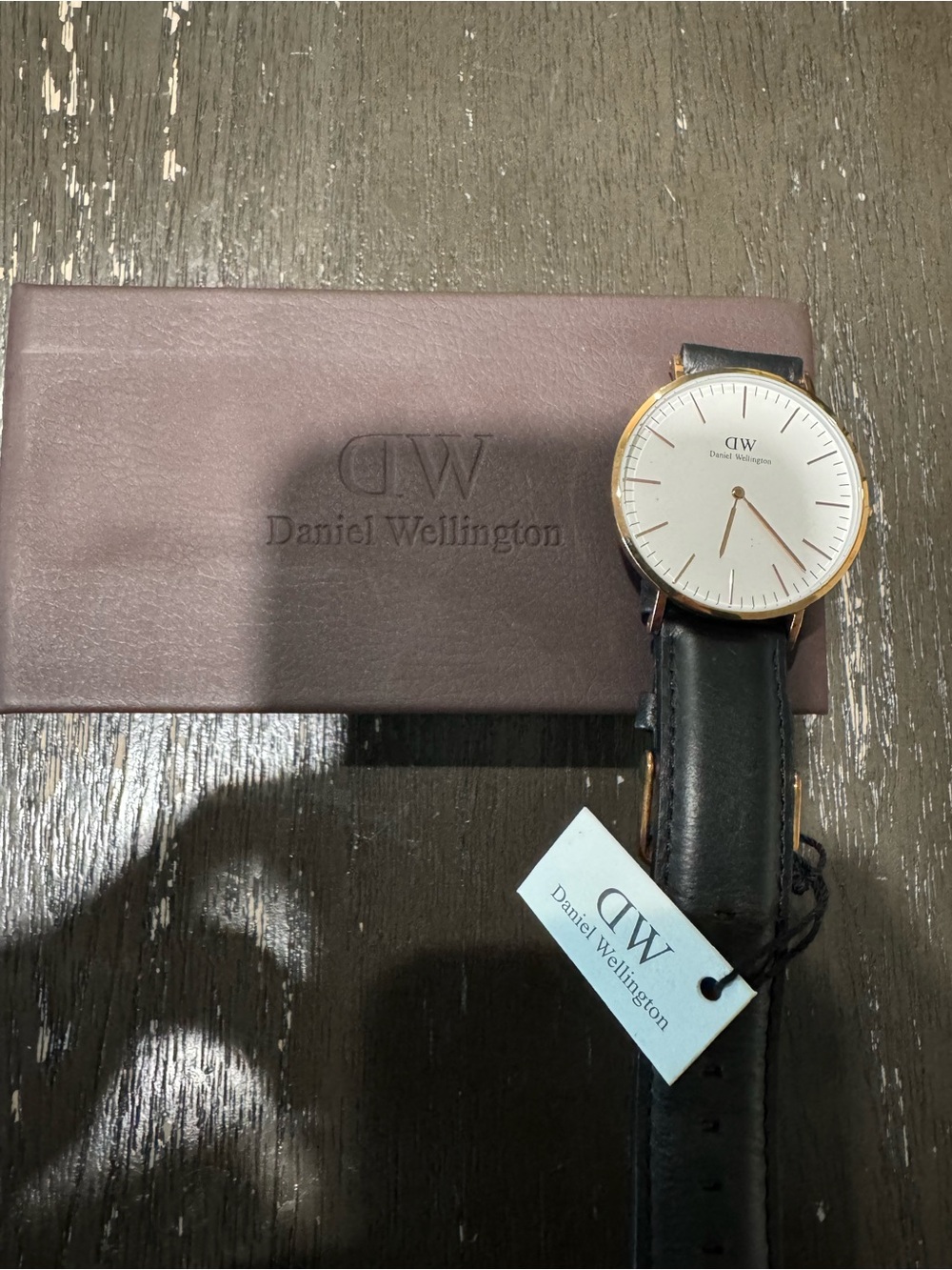 (2) Daniel Wellington Black Leather Strap Watch with Silver & Rose Gold Accents